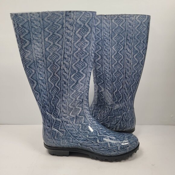 Chinook Women's Blue Cable Knit Pattern Rain Boots US Size 6 NWOT - Picture 5 of 10